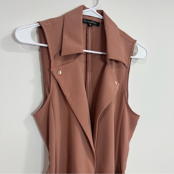 Tan Sleeveless Blazer Vest Dress Bested Small Size Muted Rose Hue Modern Layer - Picture 3 of 10